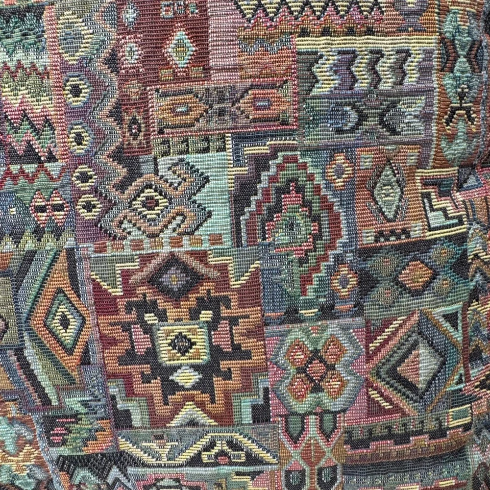 Set of Two Vintage Earthy Southwestern Aztec Geometric Woven Throw Pillows 13x13
